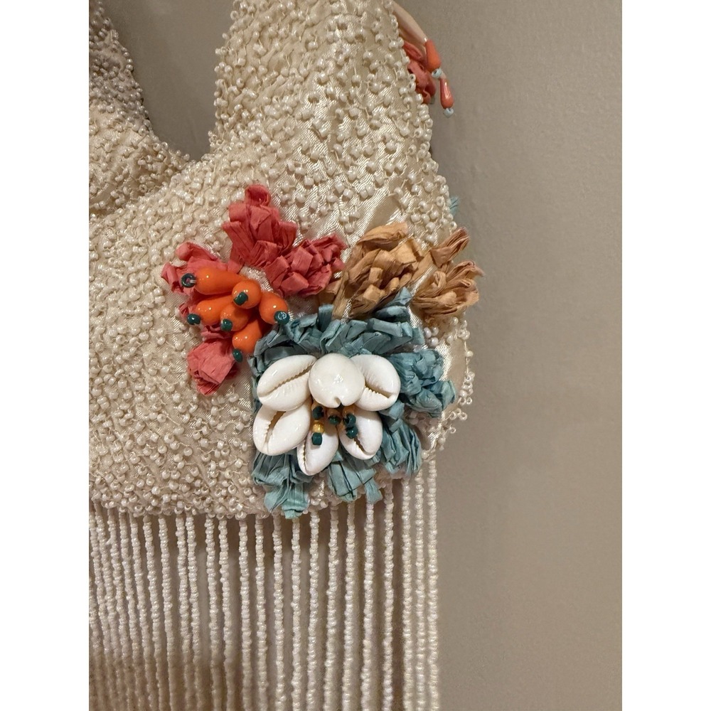 New Release Handcrafted in India Sea Shell Fringe Cream Beaded Bag Viral TikTok - Picture 4 of 4
